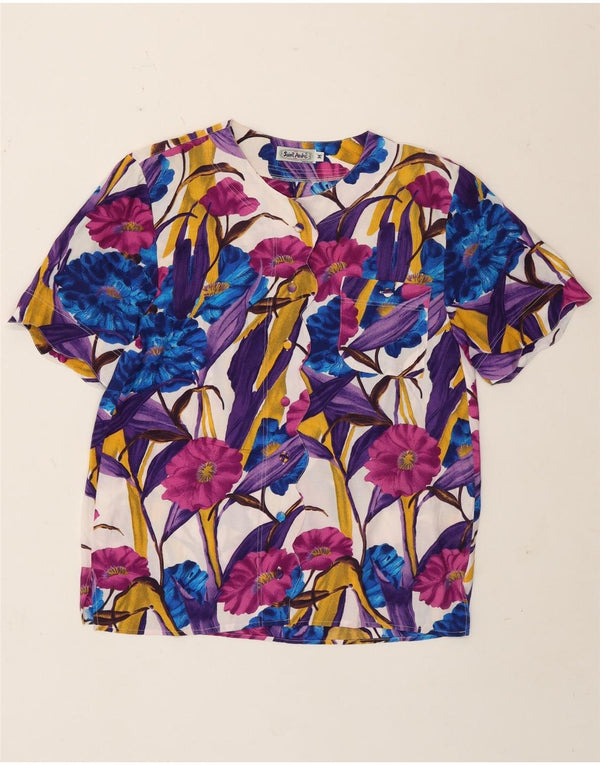 Vintage Womens Short Sleeve Shirt Blouse UK 14 Medium Multicoloured Floral
