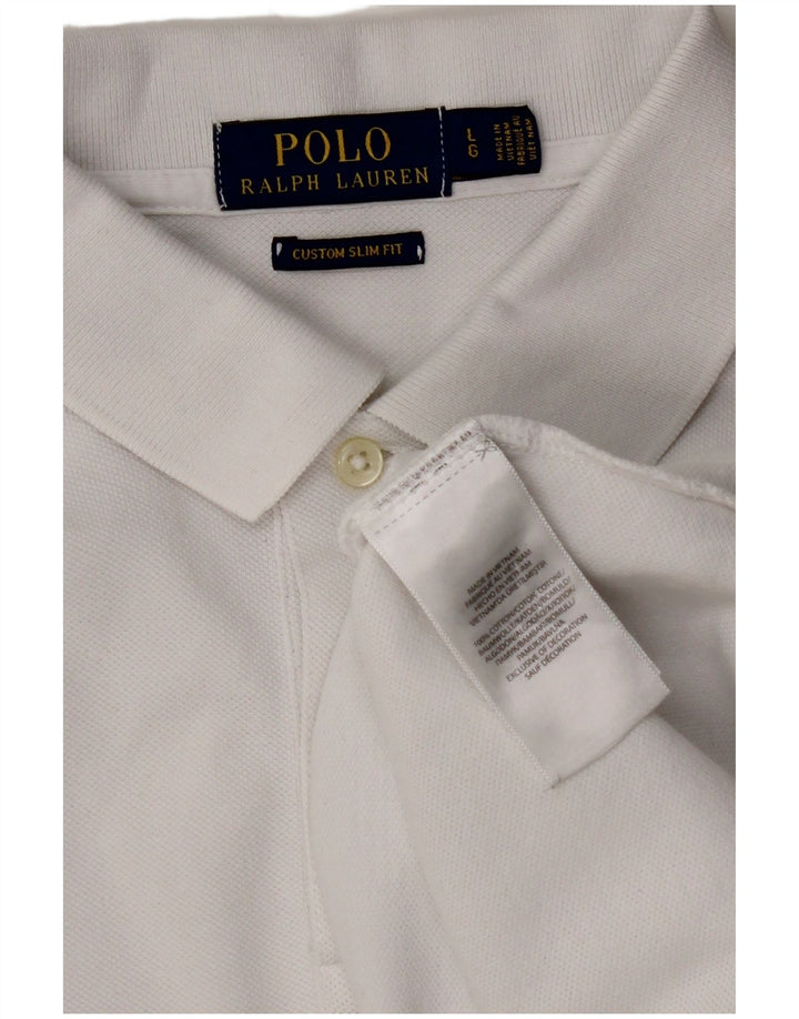 POLO RALPH LAUREN Mens Custom Slim Fit Polo Shirt Large White Cotton