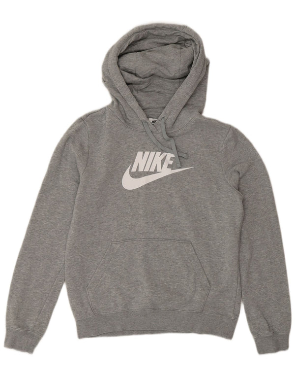 Nike Womens Graphic Oversized Hoodie Jumper UK 6 XS Grey Cotton
