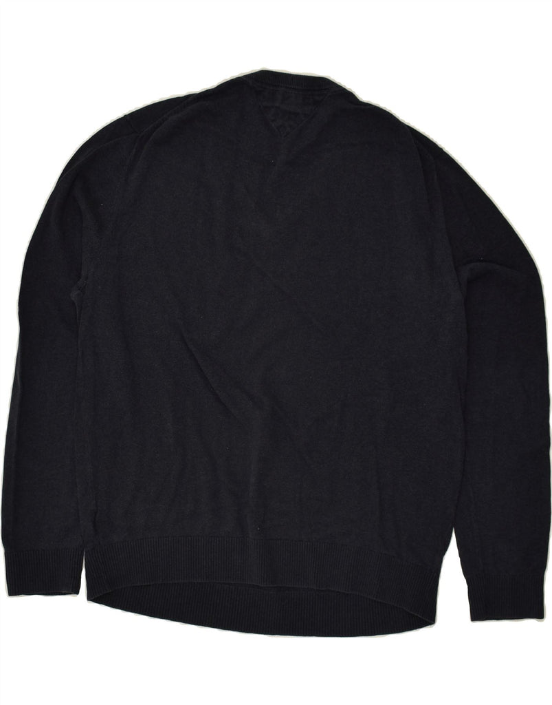 TOMMY HILFIGER Mens V-Neck Jumper Sweater 2XL Navy Blue Cotton | Vintage Tommy Hilfiger | Thrift | Second-Hand Tommy Hilfiger | Used Clothing | Messina Hembry 
