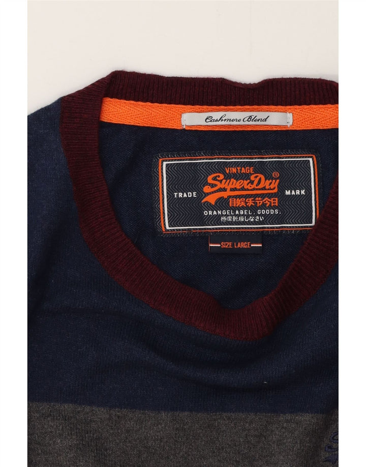 SUPERDRY Mens Crew Neck Jumper Sweater Large Multicoloured Striped