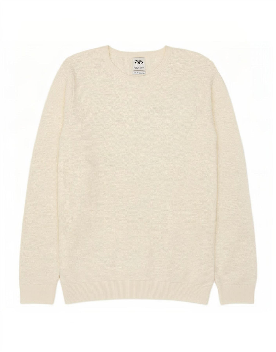 Zara Mens Crew Neck Jumper Sweater Medium White Cotton