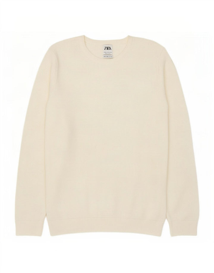 Zara Mens Crew Neck Jumper Sweater Medium White Cotton