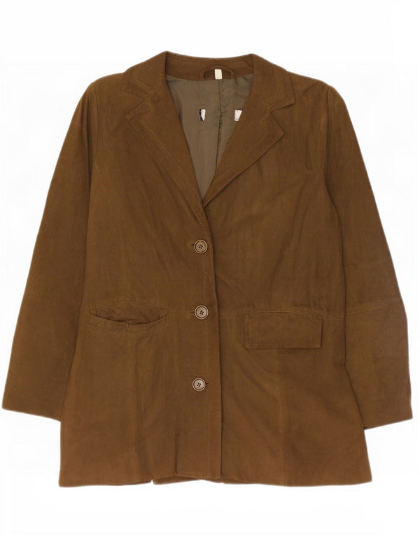 Vintage Womens Relaxed Fit Suede 3 Button Blazer Jacket UK 6 XS Khaki