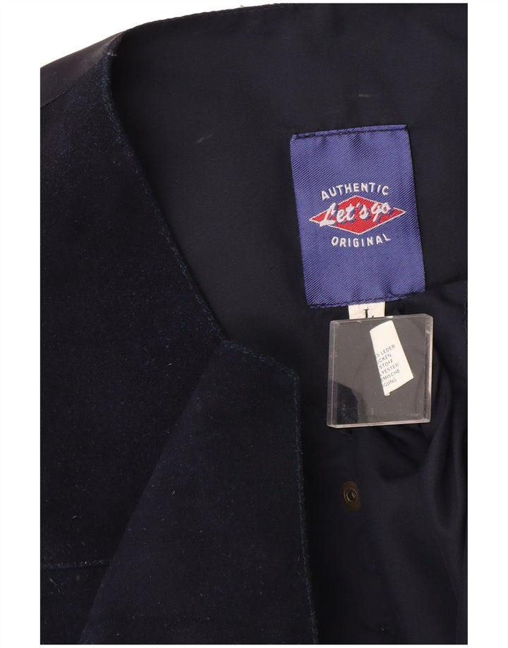 VINTAGE Mens Suede Waistcoat Large Navy Blue Leather