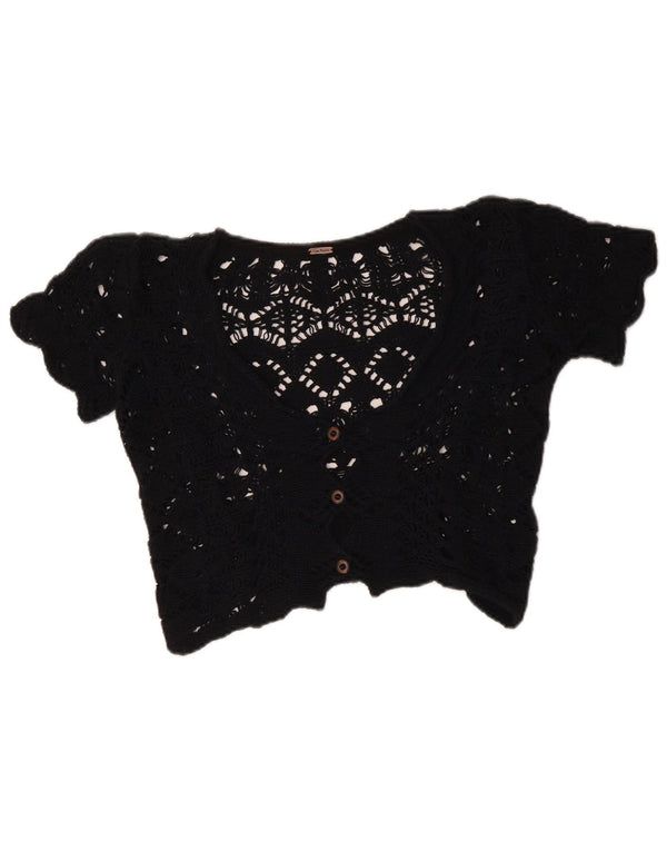 Free People Womens Crop Crochet Cardigan Sweater UK 12 Medium Black