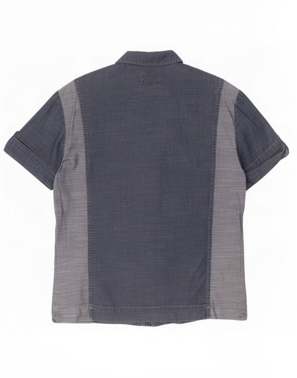 Diesel Mens Short Sleeve Graphic Denim Shirt Large Blue Cotton