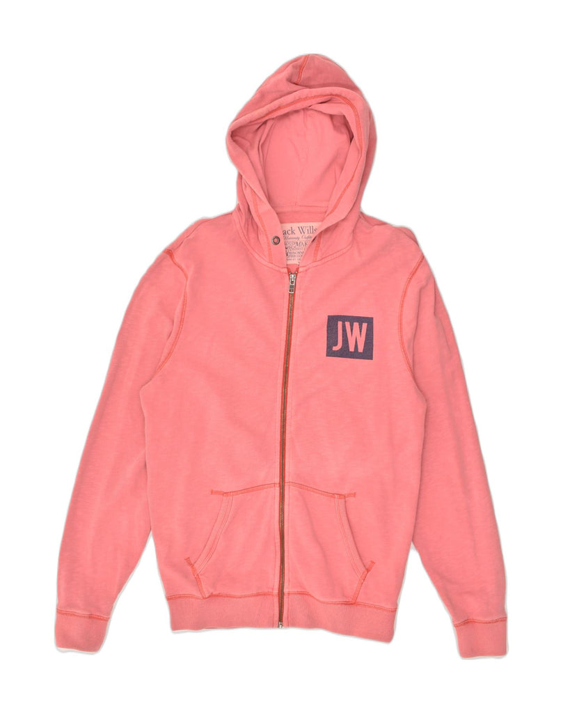 JACK WILLS Womens Graphic Zip Hoodie Sweater UK 14 Large Pink Cotton | Vintage Jack Wills | Thrift | Second-Hand Jack Wills | Used Clothing | Messina Hembry 