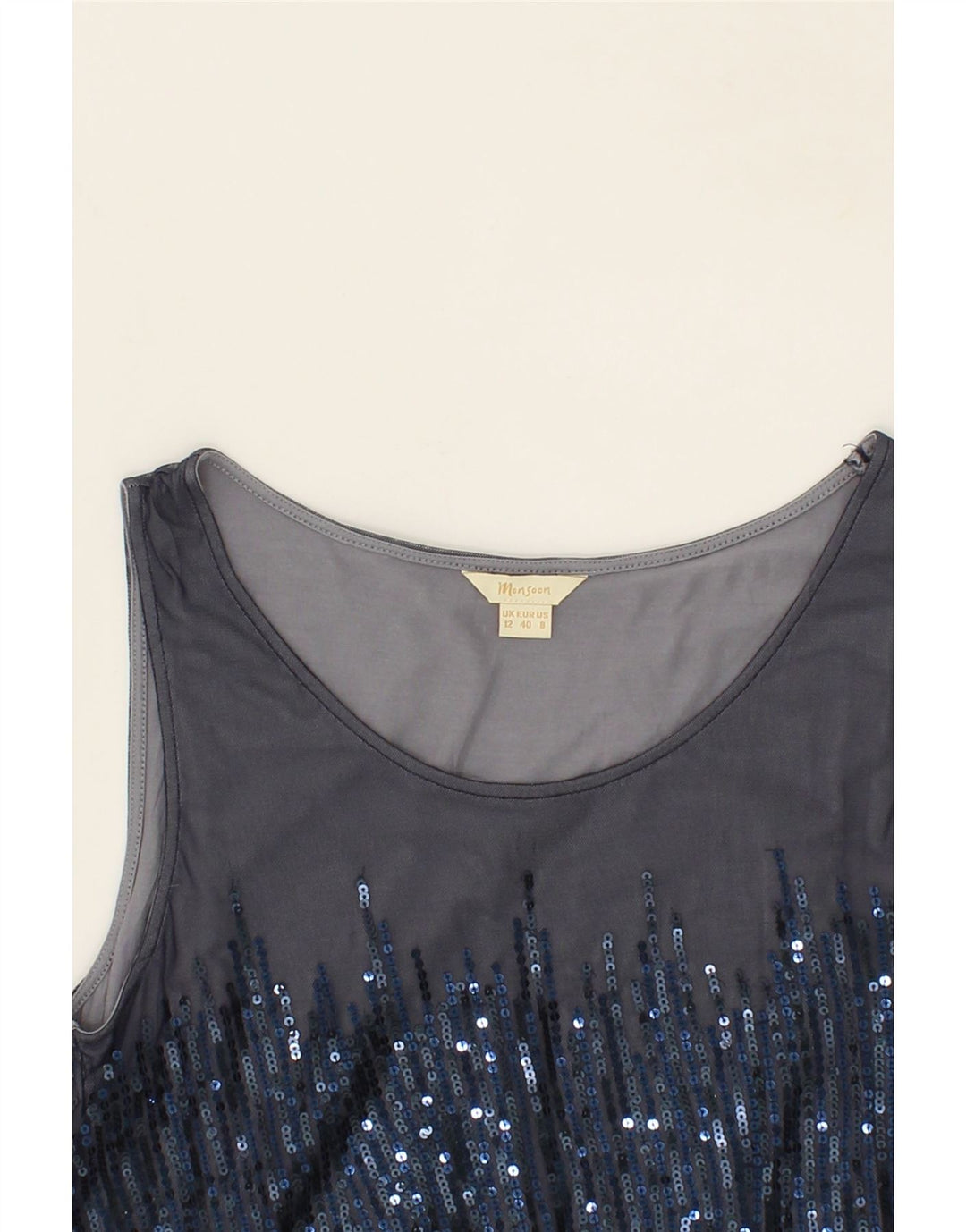 MONSOON Womens Sleeveless Sheath Dress UK 12 Medium  Navy Blue Nylon Vintage Monsoon and Second-Hand Monsoon from Messina Hembry 