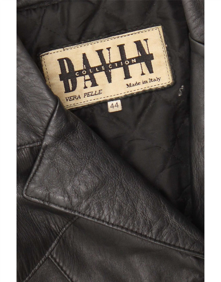Davin Womens 3 Button Leather Blazer Jacket IT 44 Medium Black