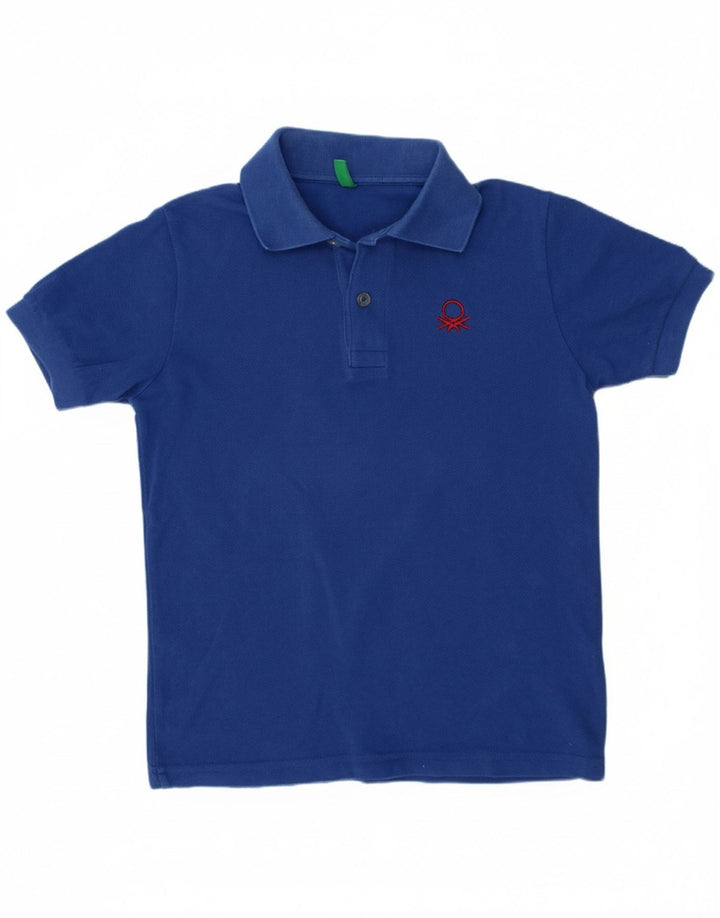 BENETTON Boys Polo Shirt 7-8 Years Medium Blue Cotton