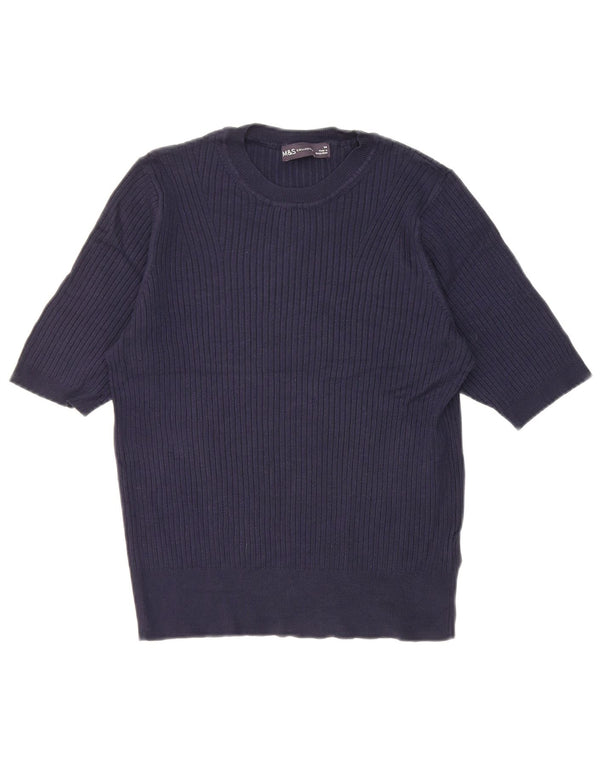 Marks & Spencer Womens T-Shirt Top UK 14 Medium Navy Blue Viscose
