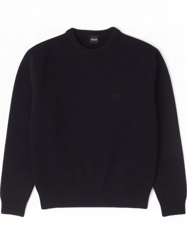 Hugo Boss Mens Crew Neck Jumper Sweater Medium Navy Blue Wool