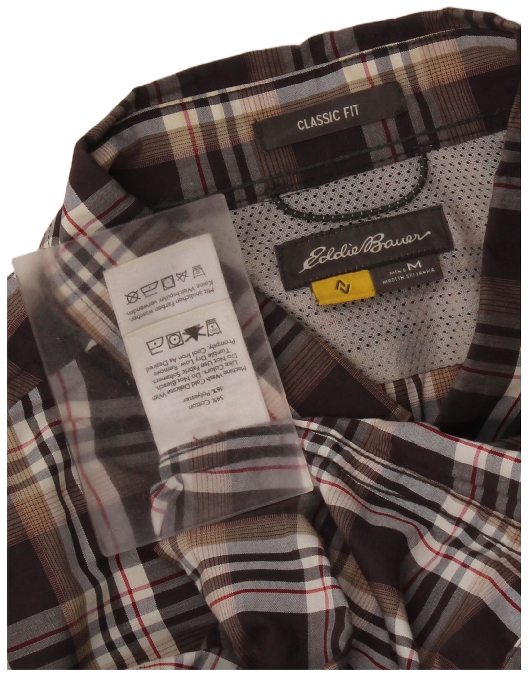 Eddie Bauer Mens Classic Fit Shirt Medium Brown Check Cotton