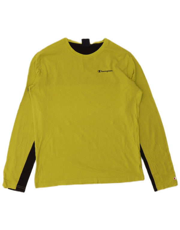 Champion Boys Graphic Top Long Sleeve 15-16 Years 2XL Green Colourblock