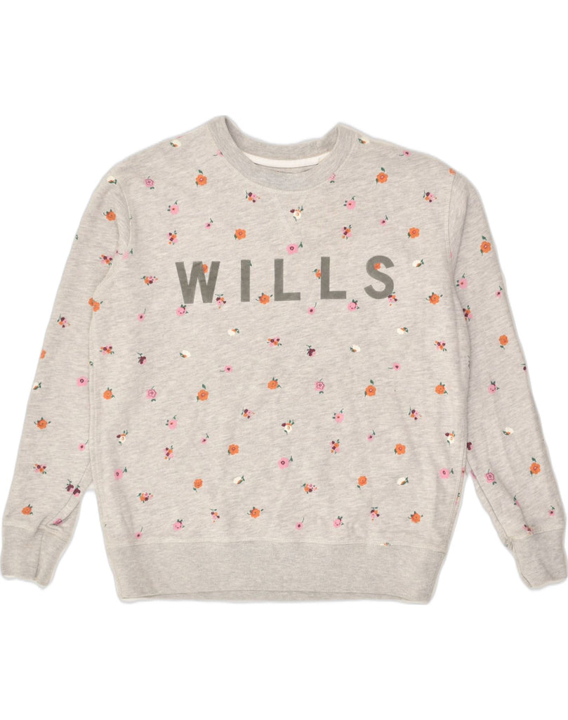 JACK WILLS Womens Graphic Sweatshirt Jumper UK 10 Small Grey Floral Cotton | Vintage Jack Wills | Thrift | Second-Hand Jack Wills | Used Clothing | Messina Hembry 