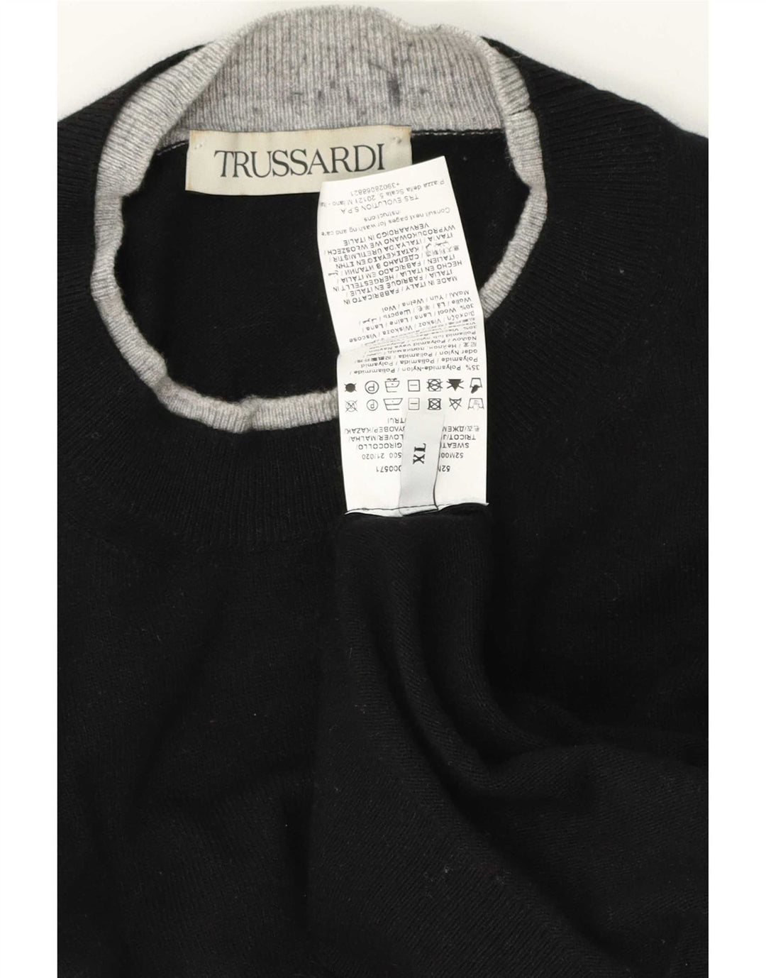 Trussardi Mens Crew Neck Jumper Sweater XL Black Polyamide