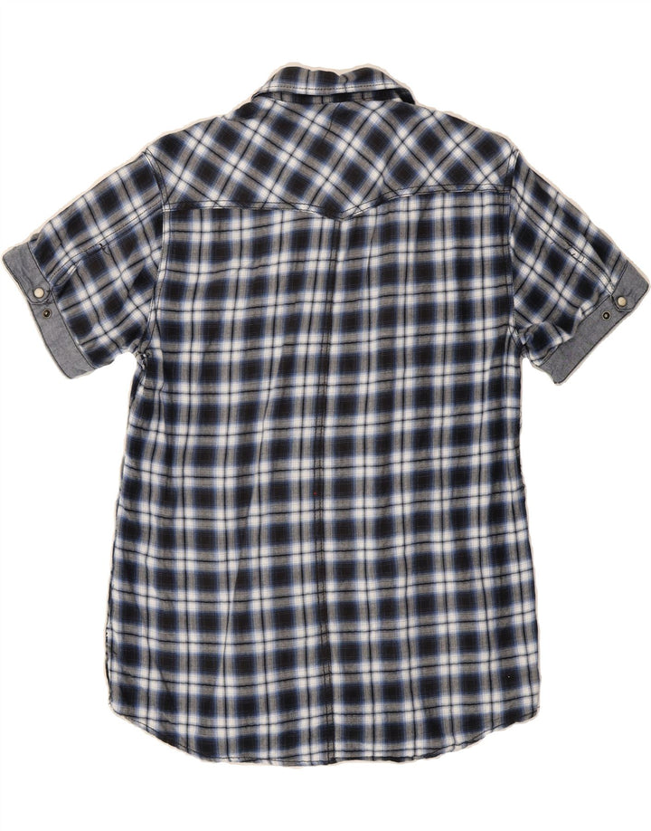 JACK & JONES Mens Short Sleeve Shirt Medium Navy Blue Check Vintage Jack & Jones and Second-Hand Jack & Jones from Messina Hembry 