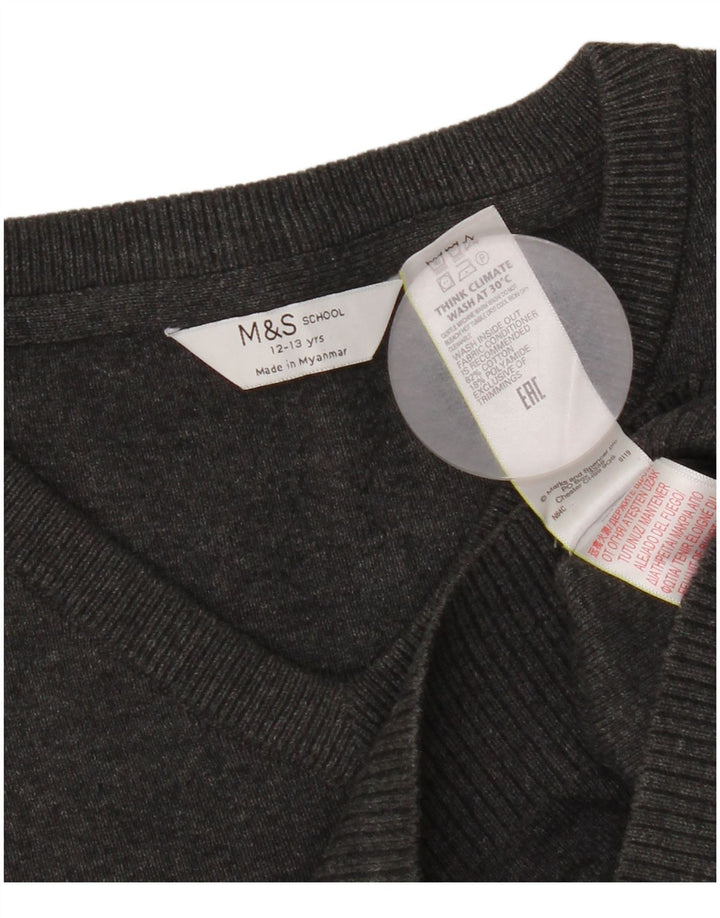 Marks & Spencer Boys V-Neck Jumper Sweater 12-13 Years Grey Cotton