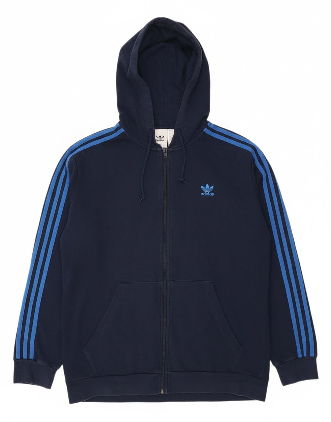 Adidas Mens Zip Hoodie Sweater Large Navy Blue Cotton