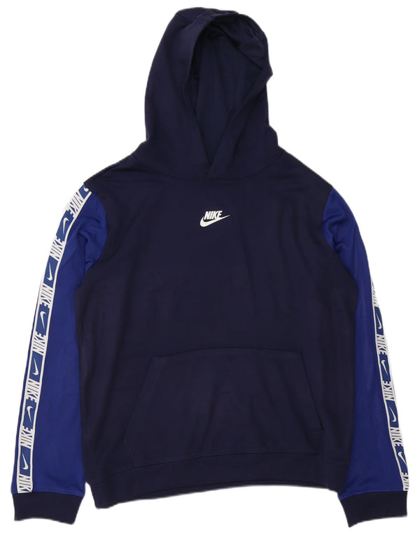 Nike Boys Dri Fit Hoodie Jumper 13-14 Years XL Navy Blue Colourblock