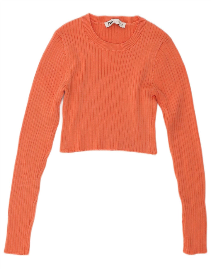 Zara Womens Crop Top Long Sleeve UK 8 Small Orange Viscose