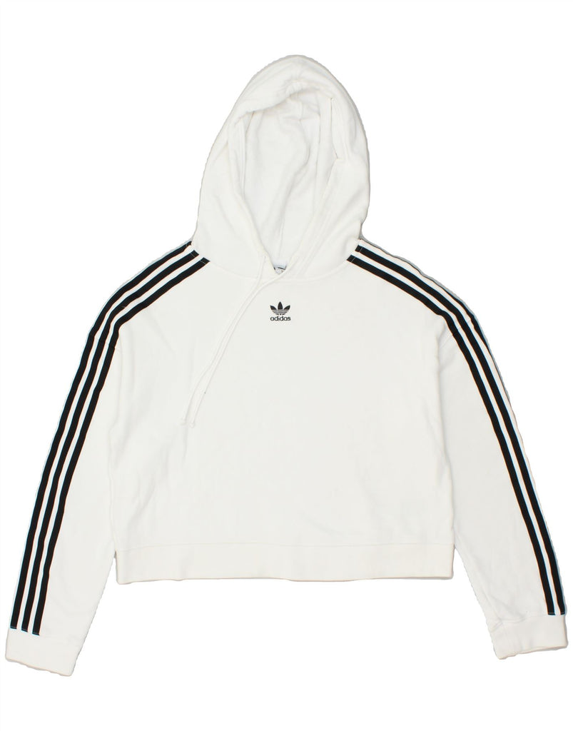 ADIDAS Womens Oversized Crop Hoodie Jumper UK 8 Small White Cotton | Vintage Adidas | Thrift | Second-Hand Adidas | Used Clothing | Messina Hembry 