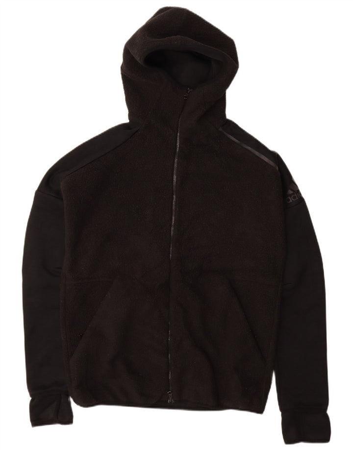 ADIDAS Mens Hooded Fleece Jacket UK 38 Medium Black