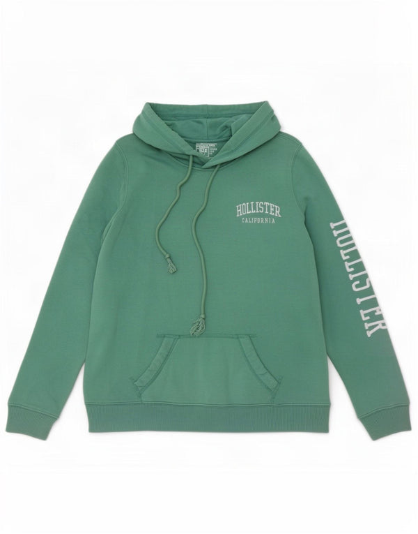 Hollister Mens Graphic Hoodie Jumper Medium Green Cotton