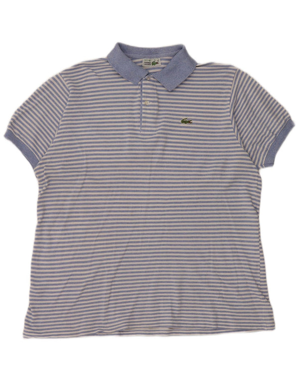 Lacoste Mens Polo Shirt Size 6 XL Blue Striped Cotton