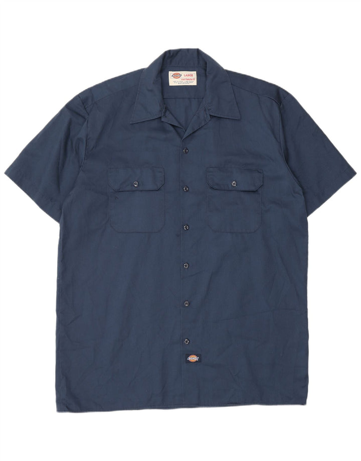 Dickies Mens Short Sleeve Shirt Large Navy Blue Polyester