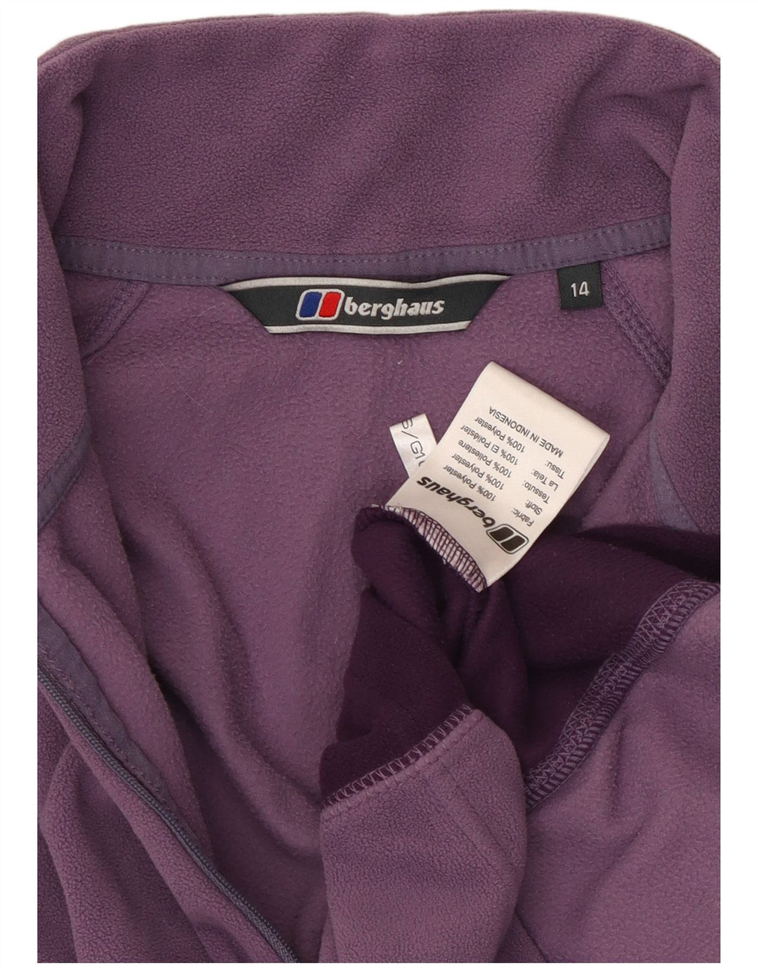 BERGHAUS Womens Zip Neck Fleece Jumper UK 14 Large Purple Colourblock