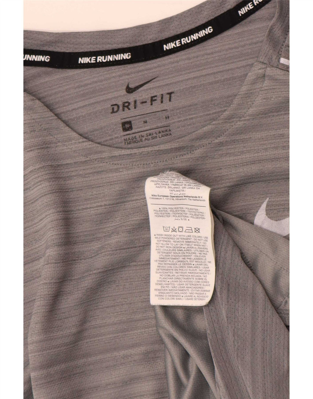 Nike Mens Dri Fit T-Shirt Top Medium Grey Striped Polyester
