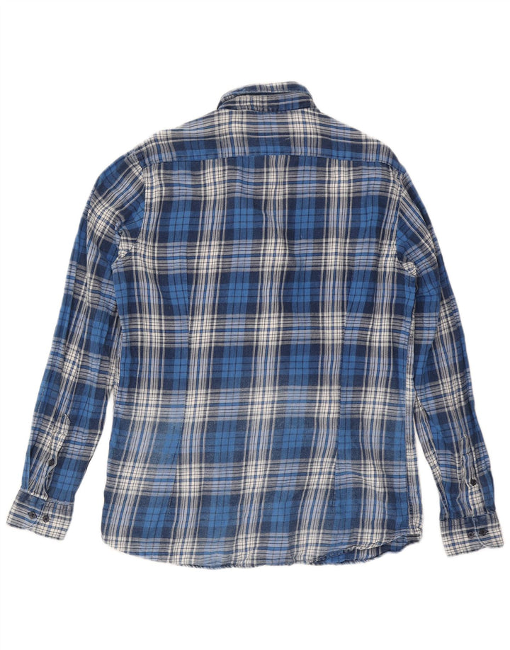 John Barritt Mens Flannel Shirt Size 42 16 1/2 Large Blue Check Cotton