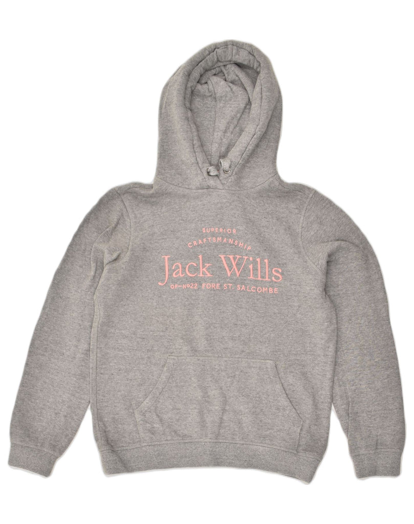 JACK WILLS Womens Graphic Hoodie Jumper UK 10 S Grey Cotton | Vintage Jack Wills | Thrift | Second-Hand Jack Wills | Used Clothing | Messina Hembry 