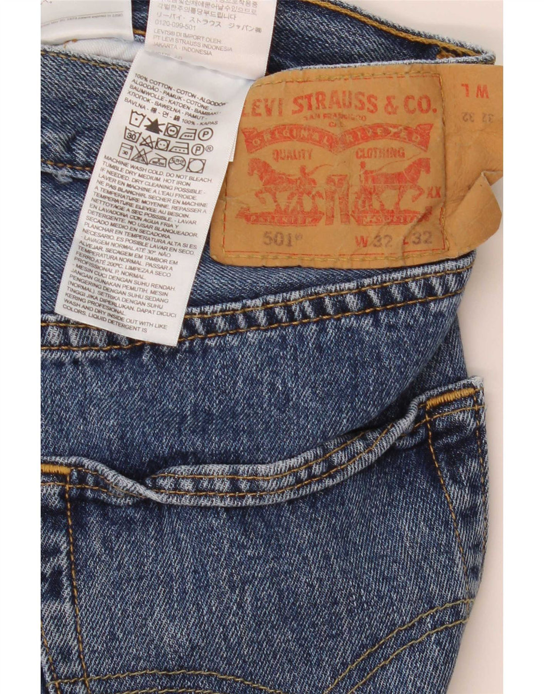 Levi's Mens 501 Straight Jeans W32 L32 Blue Cotton
