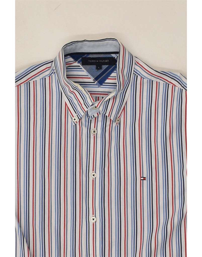 TOMMY HILFIGER Mens Shirt Large Blue Striped Cotton | Vintage Tommy Hilfiger | Thrift | Second-Hand Tommy Hilfiger | Used Clothing | Messina Hembry 