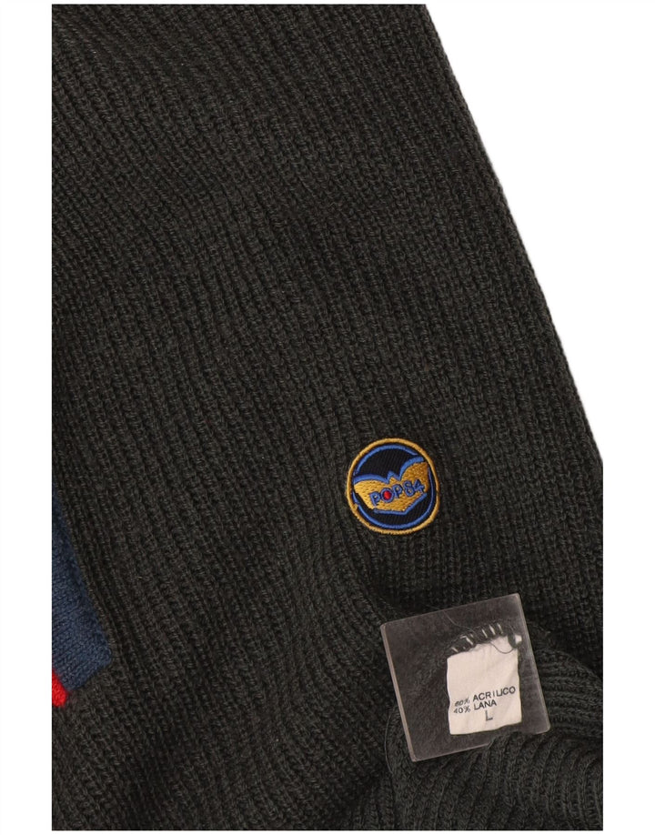 POP 84 Mens Turtle Neck Jumper Sweater Large Grey Colourblock Acrylic
