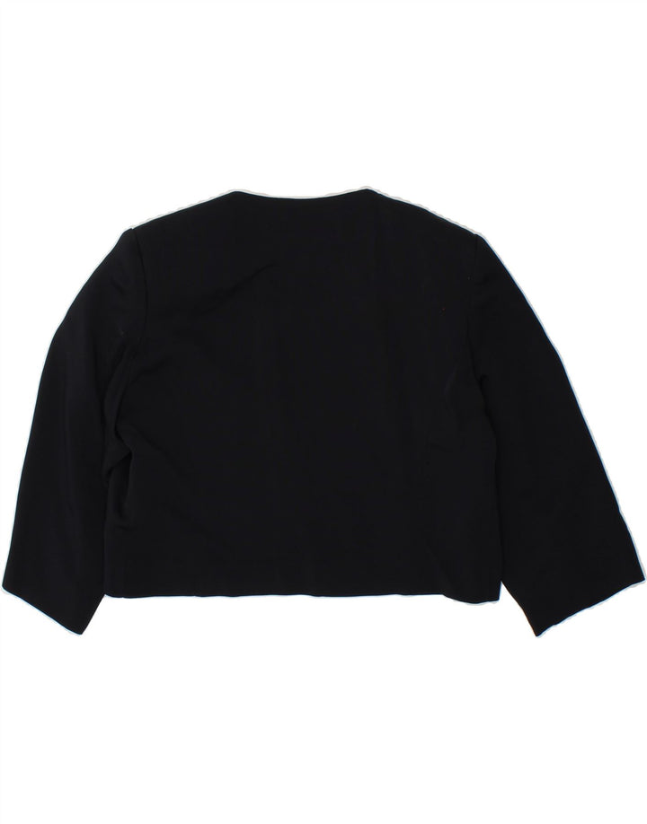 PIERRE CARDIN Womens Crop Bomber Jacket IT 48 XL Navy Blue Acetate | Vintage Pierre Cardin | Thrift | Second-Hand Pierre Cardin | Used Clothing | Messina Hembry 
