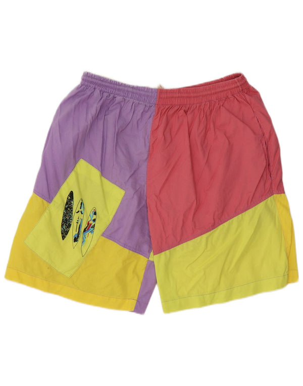 Vintage Mens Graphic Casual Shorts XL W38 Multicoloured Colourblock Cotton
