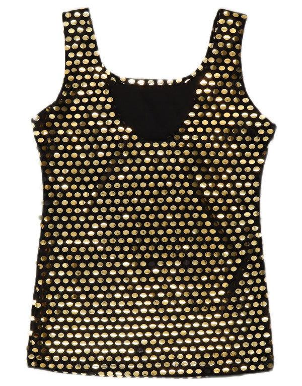 Vintage Womens Sleeveless Blouse Top UK 10 Small Black Polyester