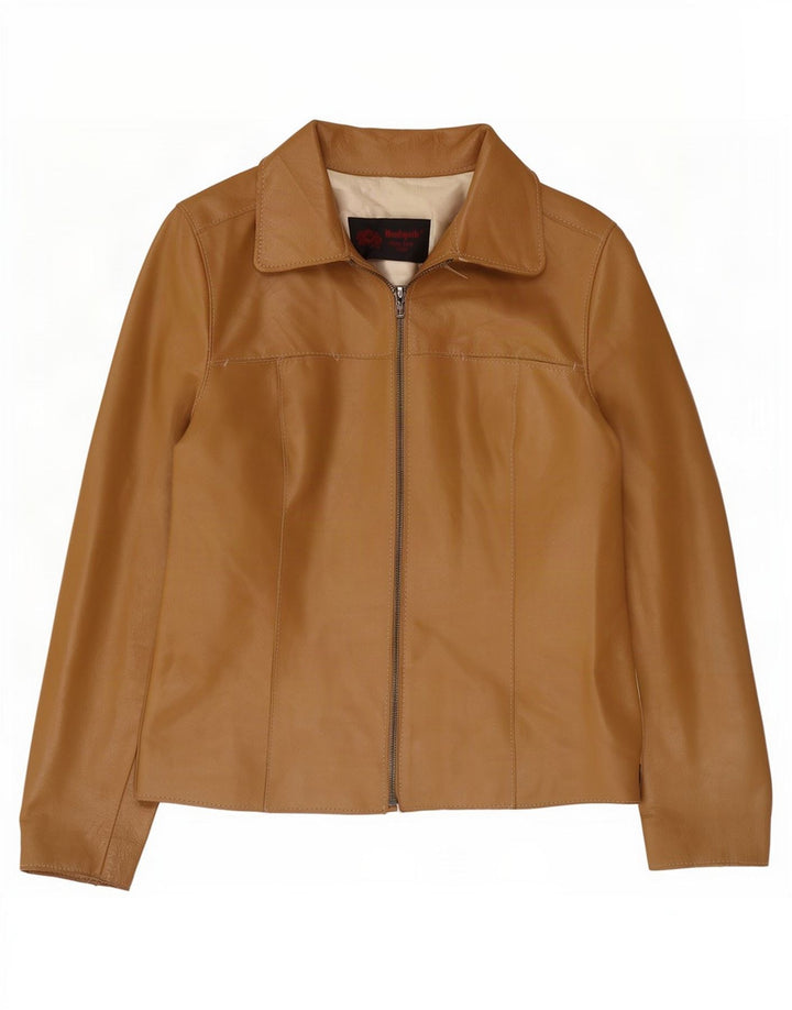 Vintage Womens Leather Jacket UK 8 Small Beige