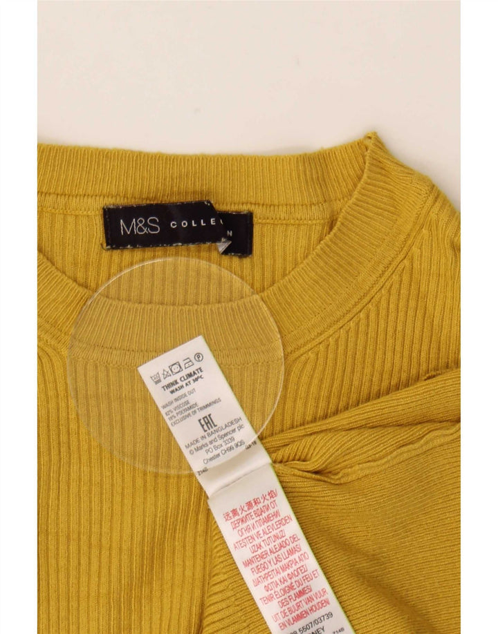 Marks & Spencer Womens Crew Neck Jumper Sweater UK 12 Medium Yellow Viscose