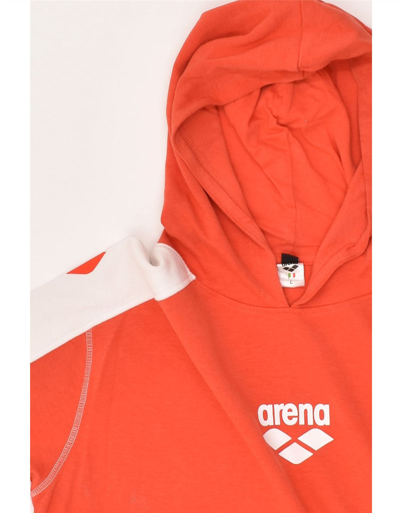 ARENA Womens Graphic Short Sleeve Hoodie Jumper UK 16 Large Orange | Vintage Arena | Thrift | Second-Hand Arena | Used Clothing | Messina Hembry 