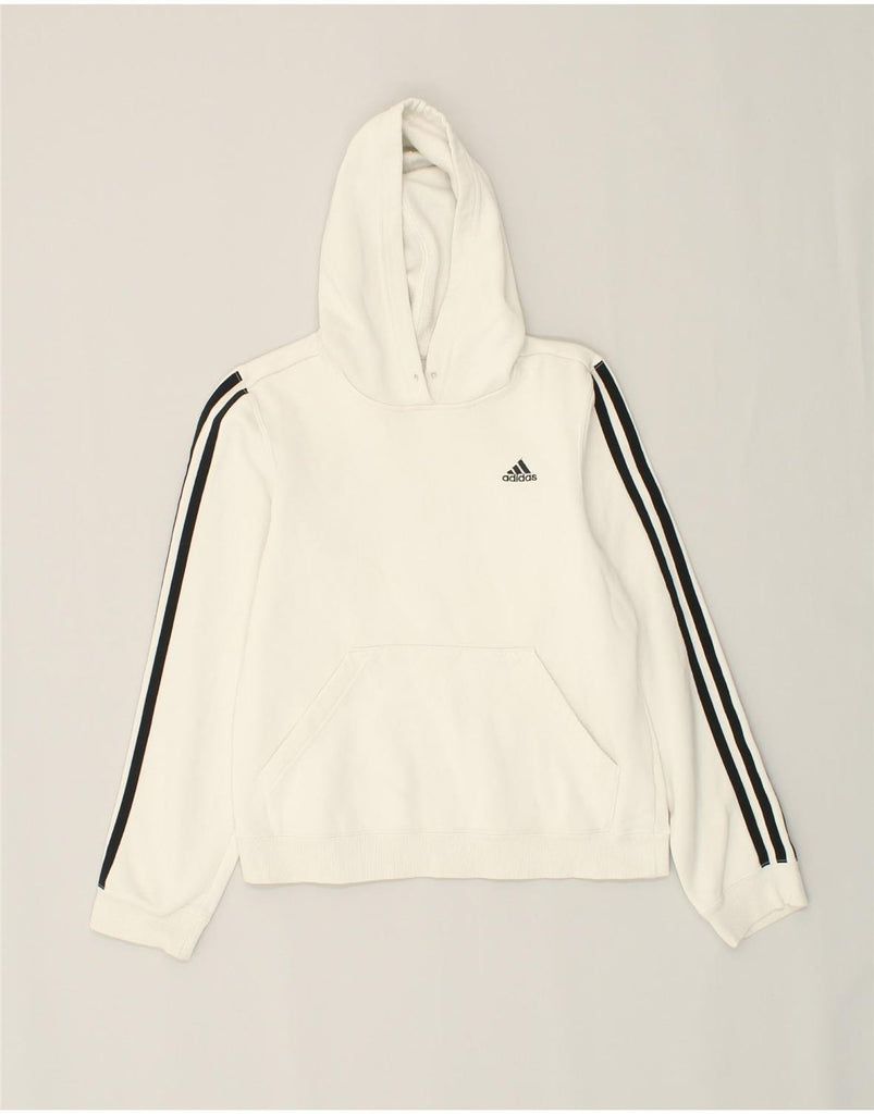 ADIDAS Womens Hoodie Jumper UK 10 Small Off White Cotton | Vintage Adidas | Thrift | Second-Hand Adidas | Used Clothing | Messina Hembry 