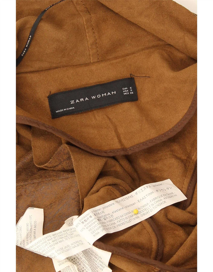 Zara Womens Faux Leather Bomber Jacket UK 10 Small Brown Polyester