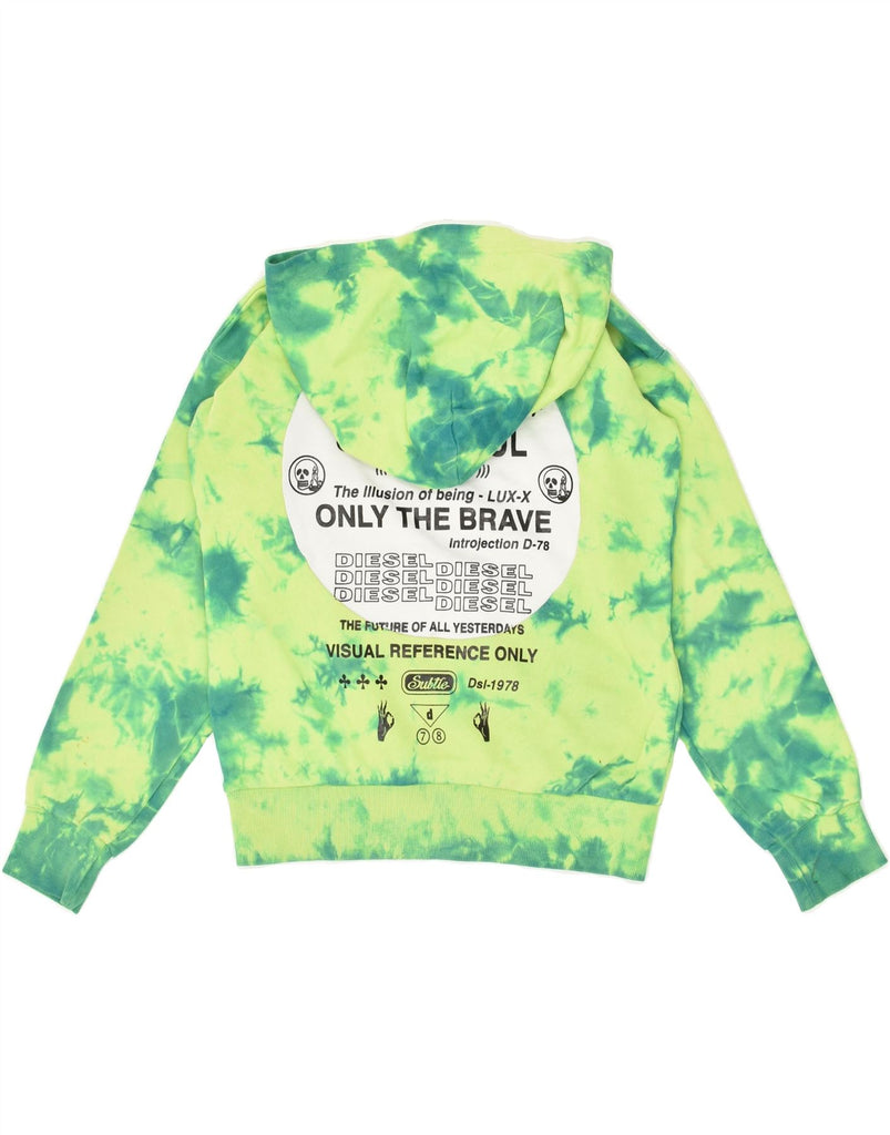 DIESEL Girls Graphic Hoodie Jumper 11-12 Years Green Tie Dye Cotton Vintage Diesel and Second-Hand Diesel from Messina Hembry 