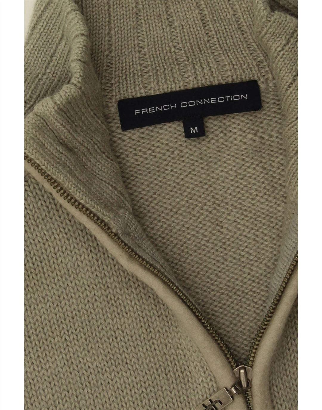 French Connection Mens Cardigan Sweater Medium Khaki Colourblock Wool