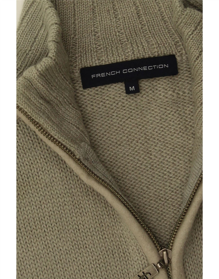 French Connection Mens Cardigan Sweater Medium Khaki Colourblock Wool