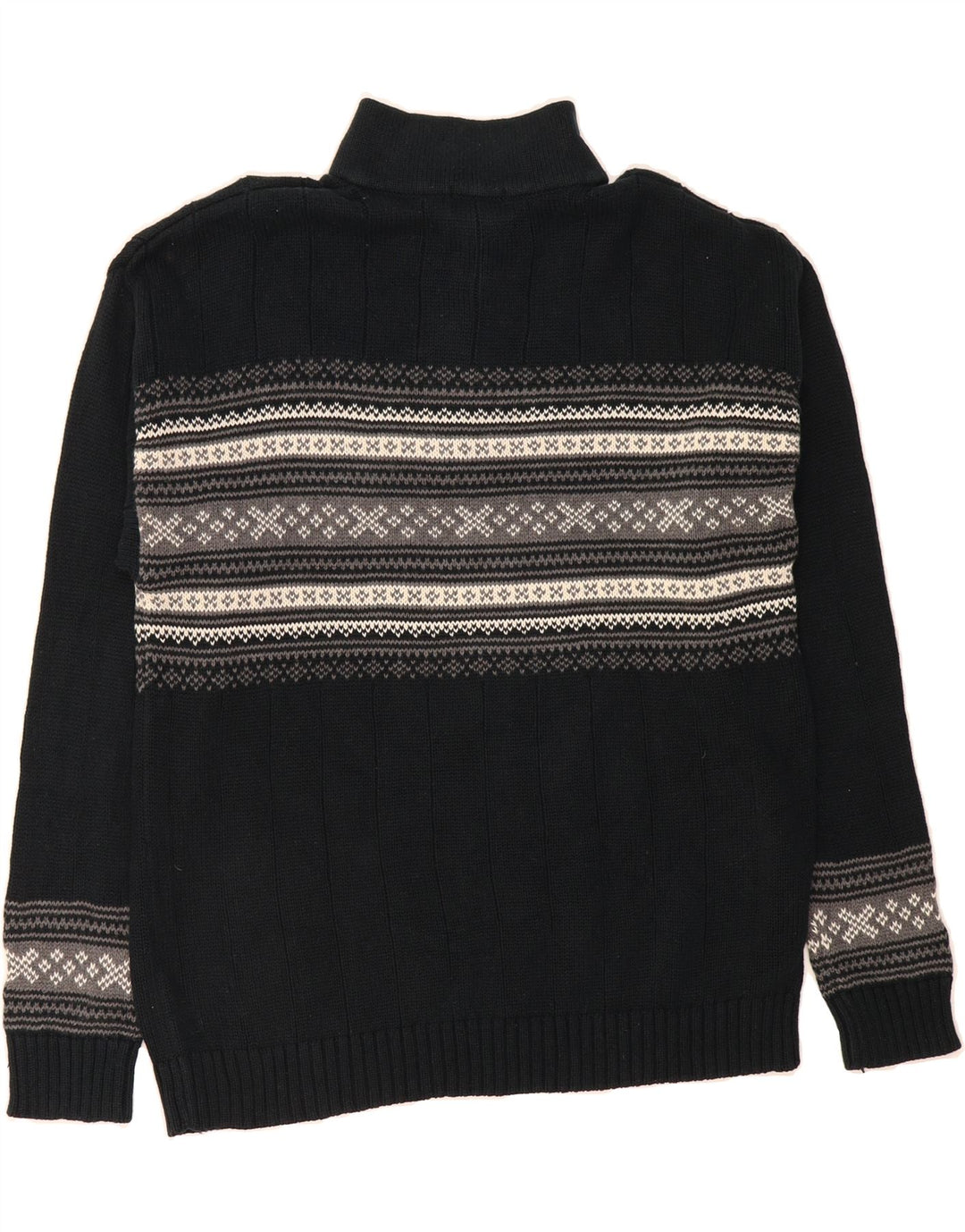 DOCKERS Mens Zip Neck Jumper Sweater Large Black Fair Isle Cotton Vintage Dockers and Second-Hand Dockers from Messina Hembry 
